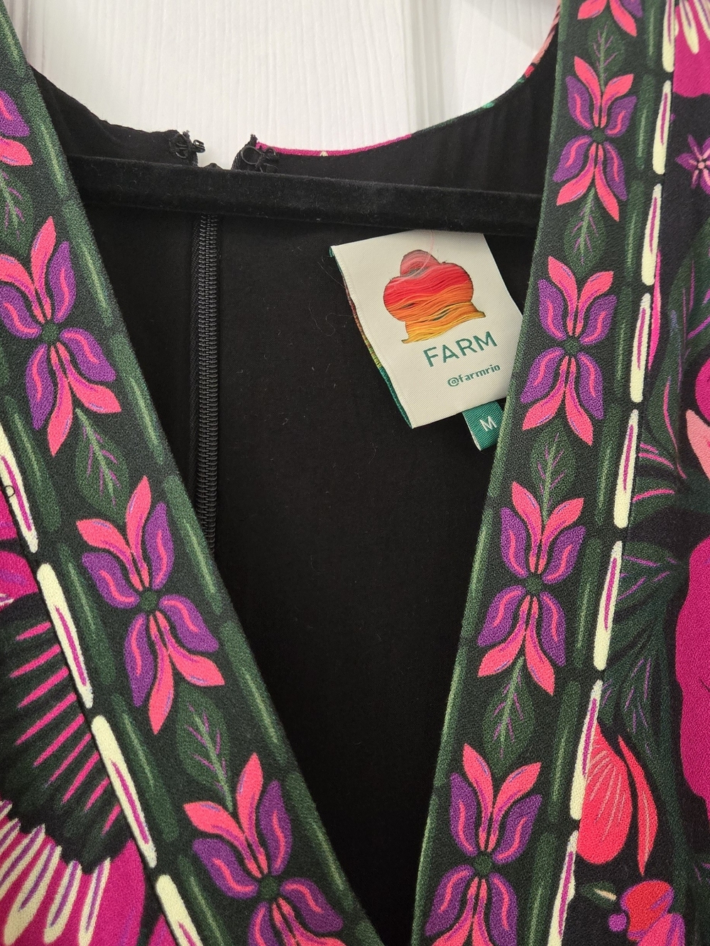 Floral V-Neck Dress in Black with Pink, Coral & Green Blooms - Picture 6 of 7